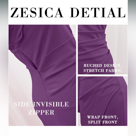 One Shoulder Long Sleeve Sexy High Slit Ruched Bodycon Wedding Party Maxi Dress - Picture 4 of 5